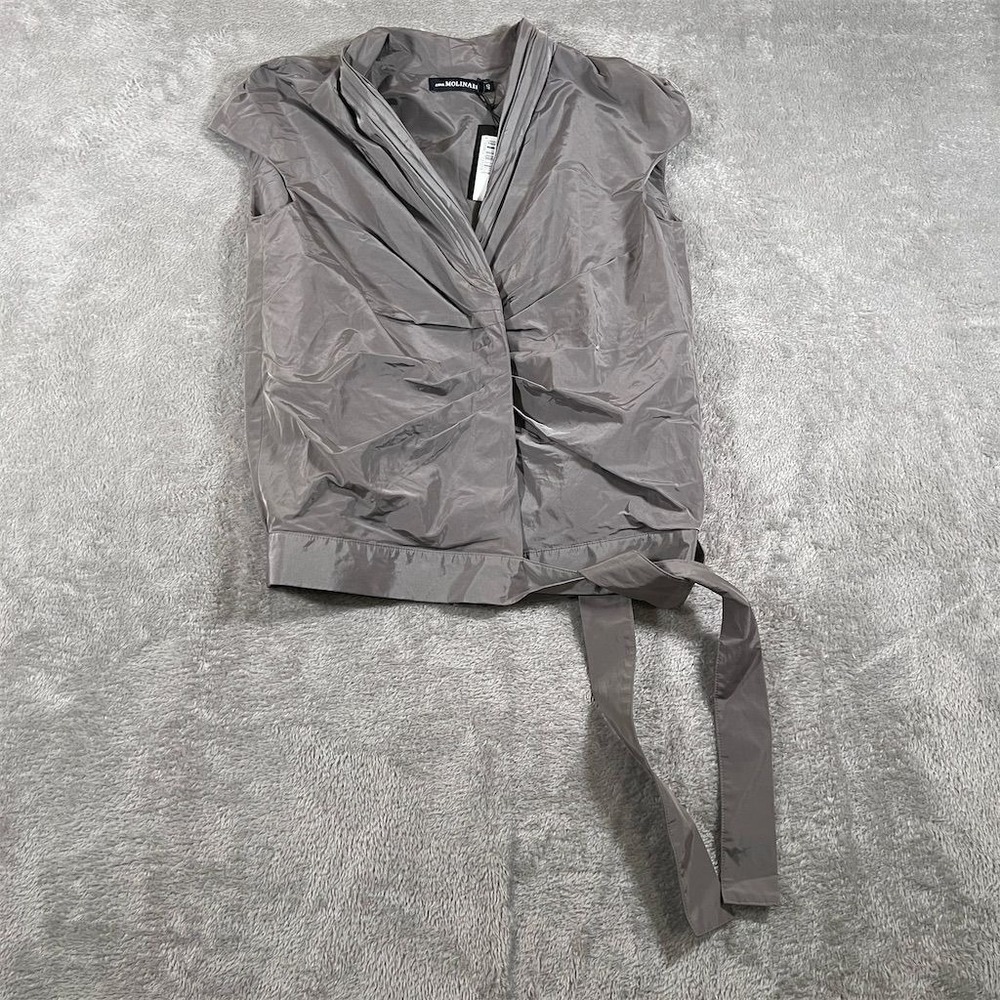 Anna Molinari Blouse Women's Sz 40 Tie‎ Front Gray Sleeveless Casual NEW